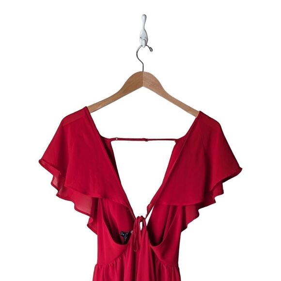 Romeo & Juliette Red Maxi Dress – Deep V, Open Back, Flutter Sleeves – S‎ - Picture 5 of 10
